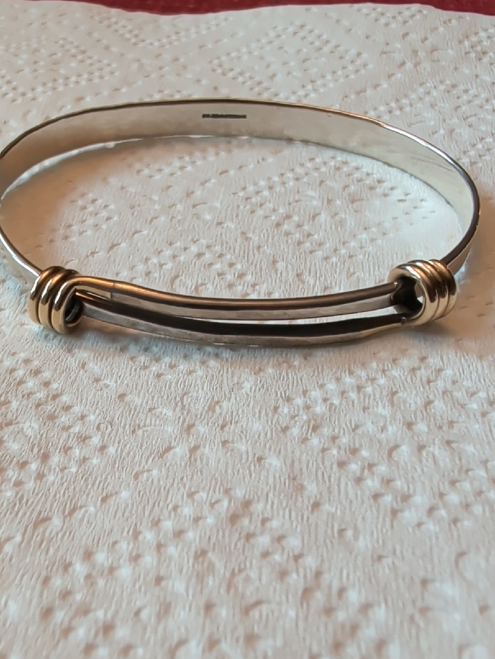 Ed levin Stamped Two-Tone Silver and 14k Gold Bangle Bracelet